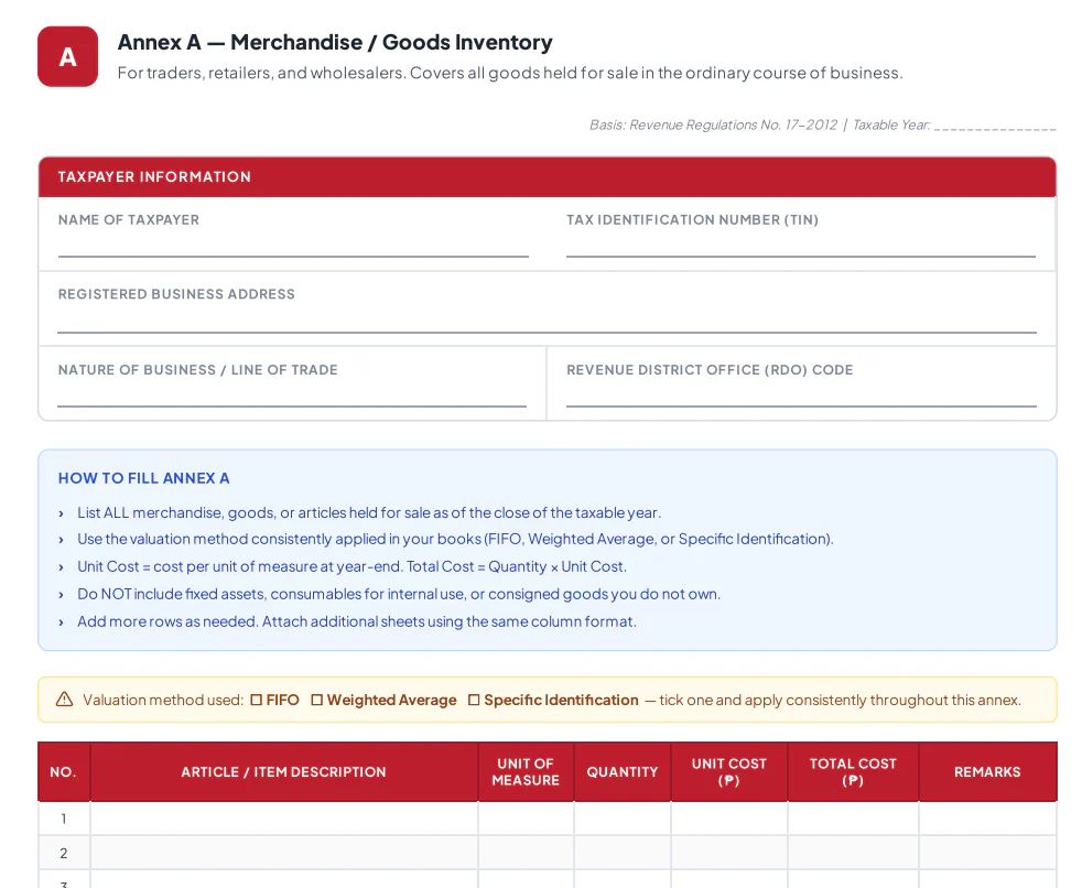 Enventory Example BIR Inventory List 2026: Format, Annex A–C & Free Template