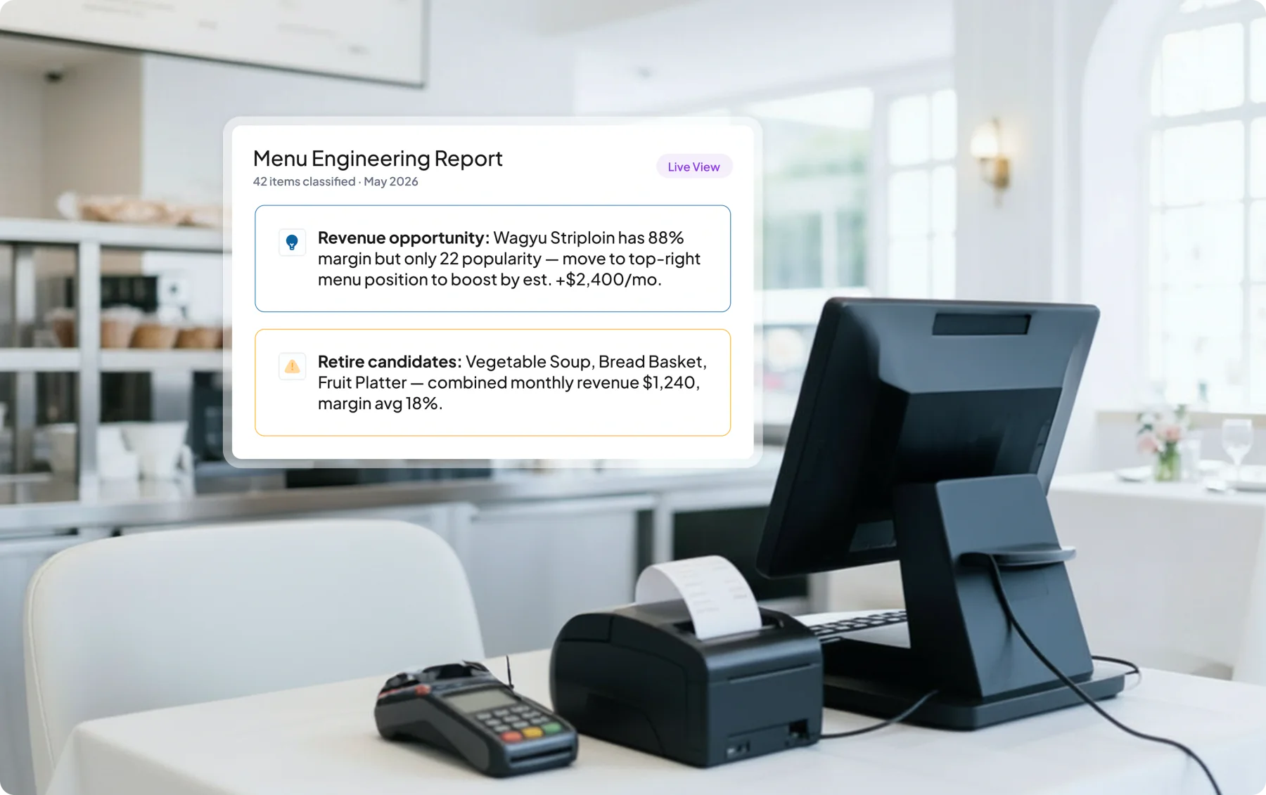 pos f&b management module HashMicro for Menu Engineering Report
