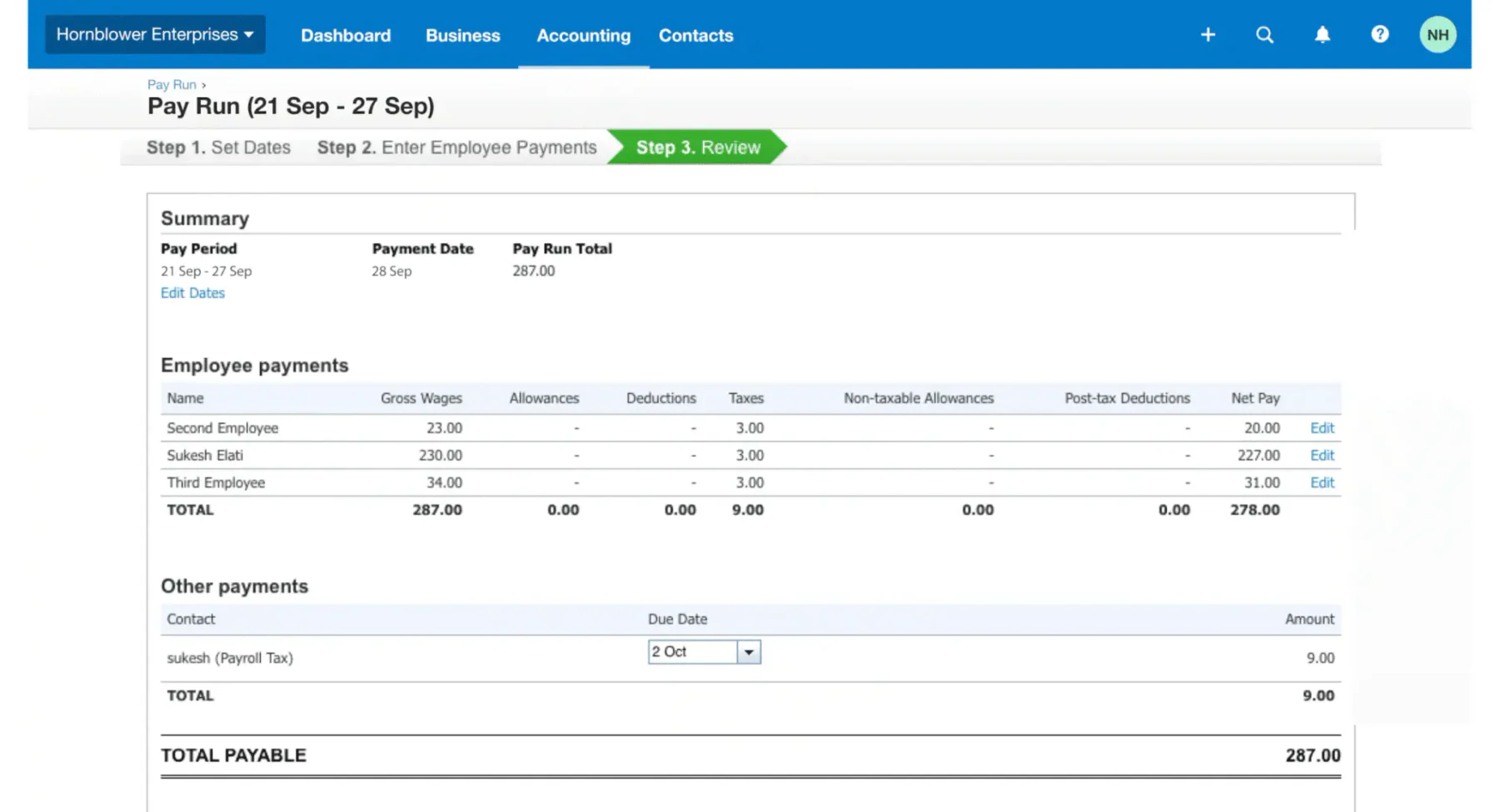 tampilan menu pay run xero
