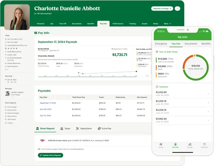 tampilan dashboard aplikasi penggajian BambooHR