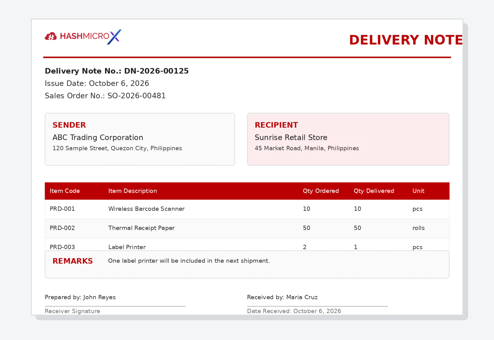 Download Delivery Note