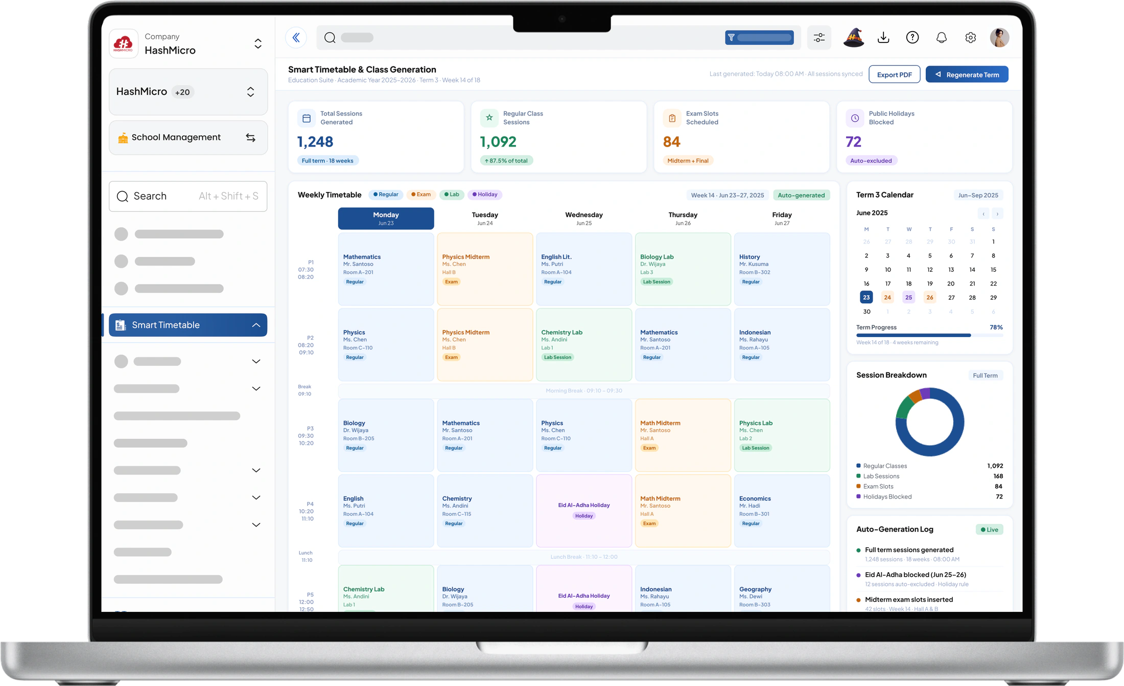 School Management Smart Timetable and Class Generation