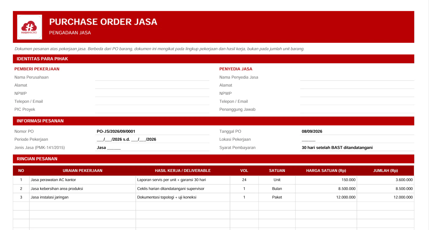 Format Surat PO Jasa