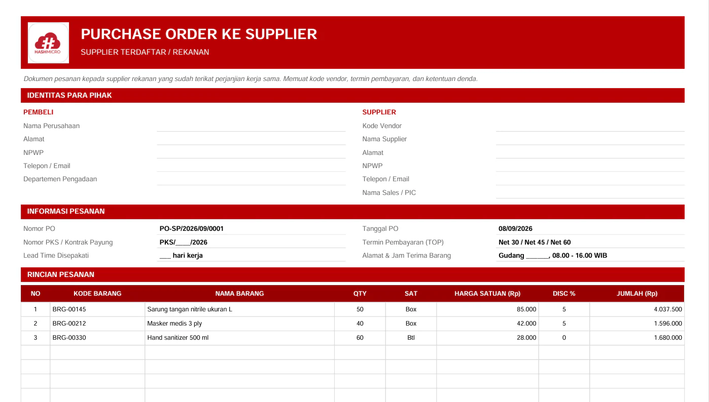 Format Surat PO ke Supplier