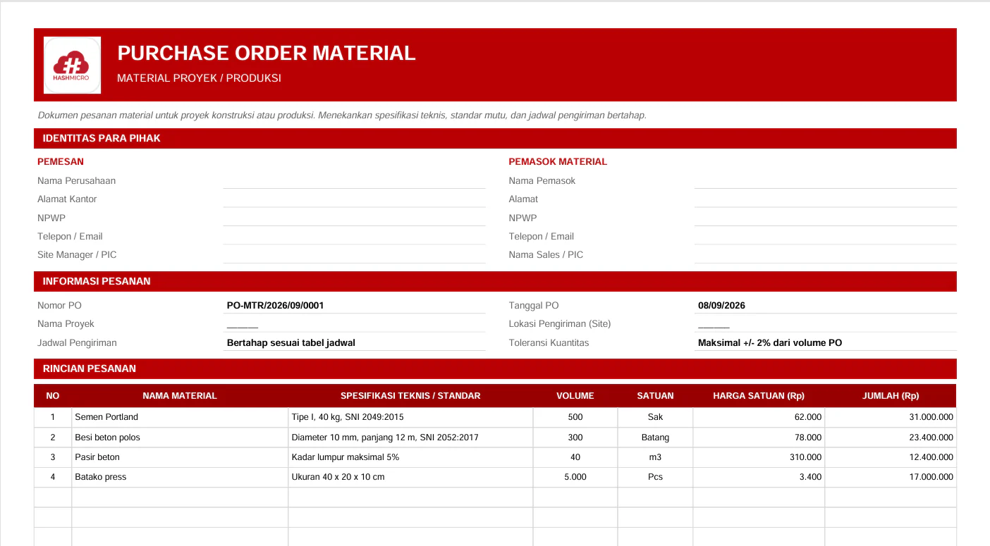 Format Surat PO Material