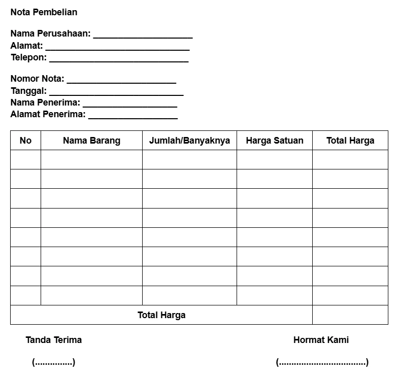 Download Template Nota Pembelian