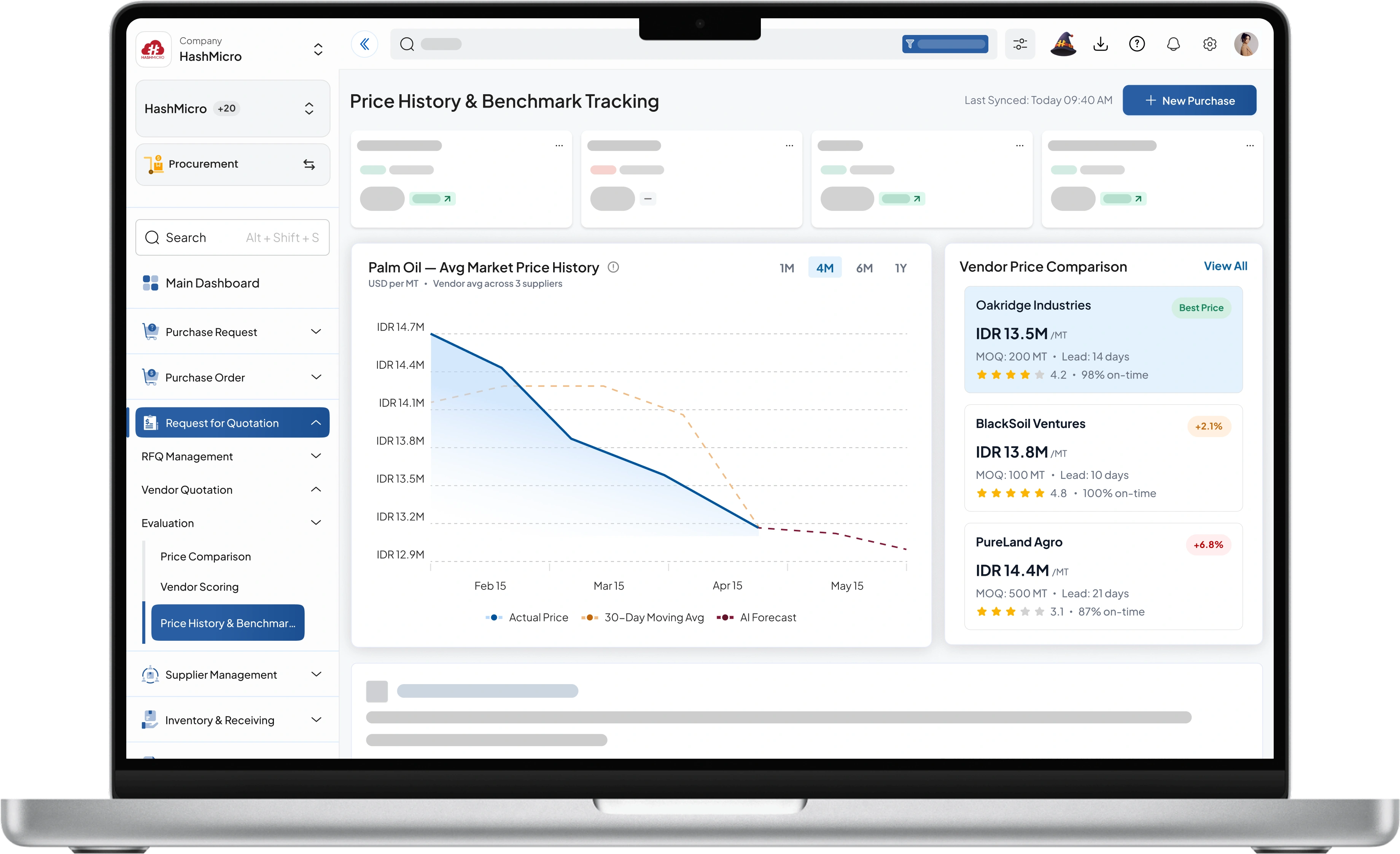 Dashboard sistem procurement HashMicro untuk Pemantauan Kinerja Pengiriman
