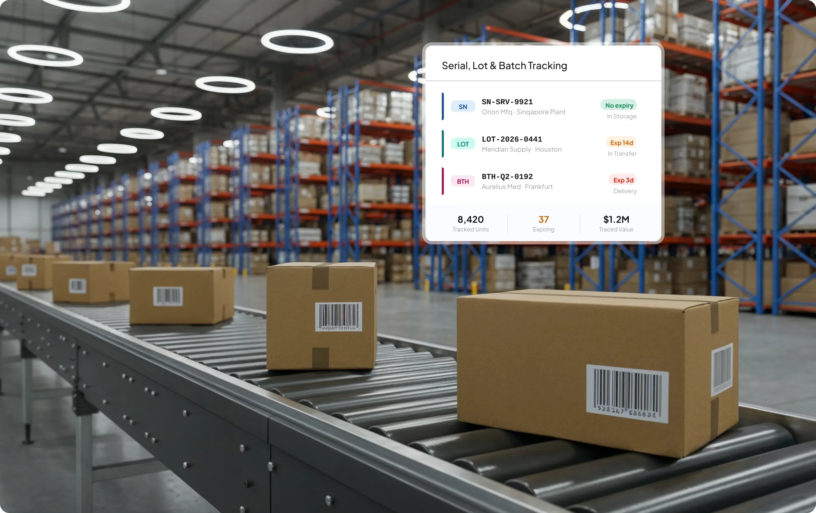 Tampilan barcode HashMicro untuk pelacakan serial, lot, dan batch