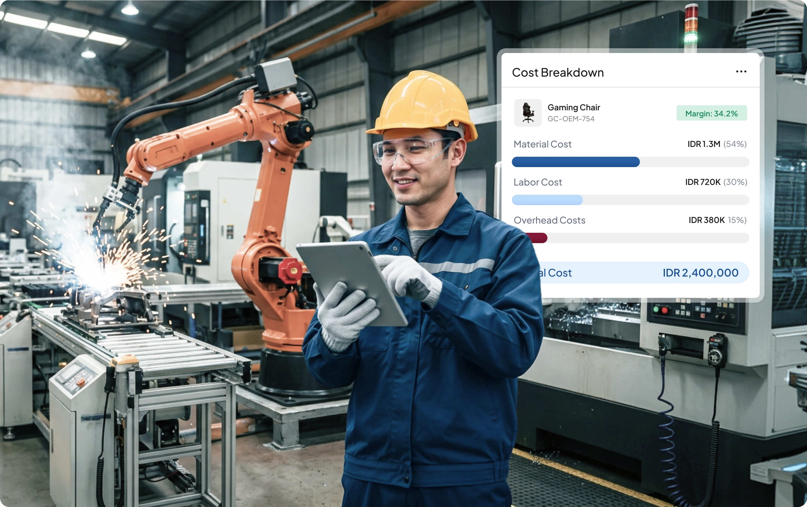 Tampilan modul Penghitungan Biaya Produk pada sistem manufacture HashMicro